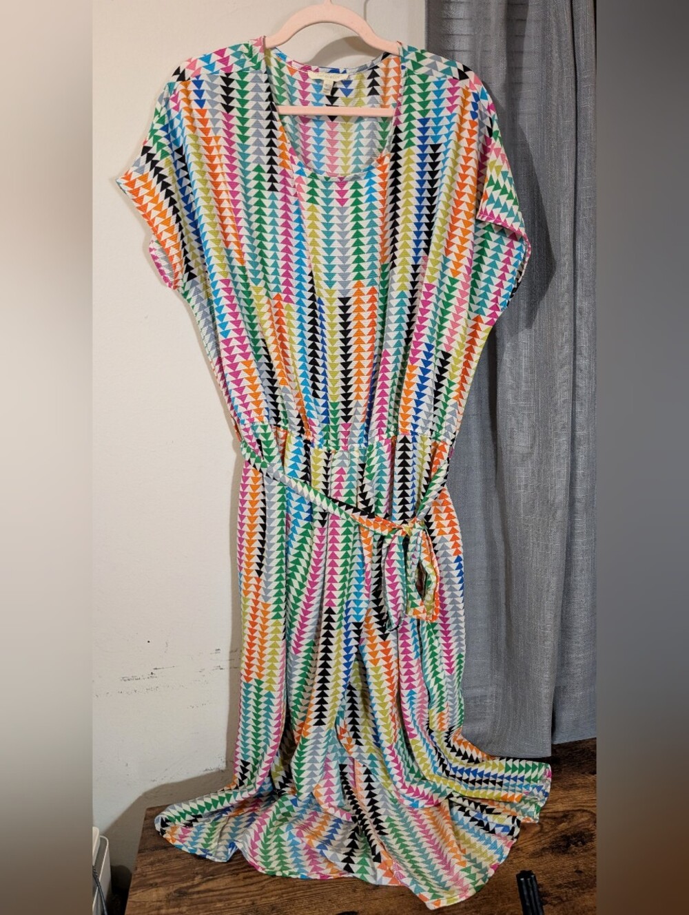 Loralette Geometric Triangle Rainbow Button Up Dress Belted Size 18/20